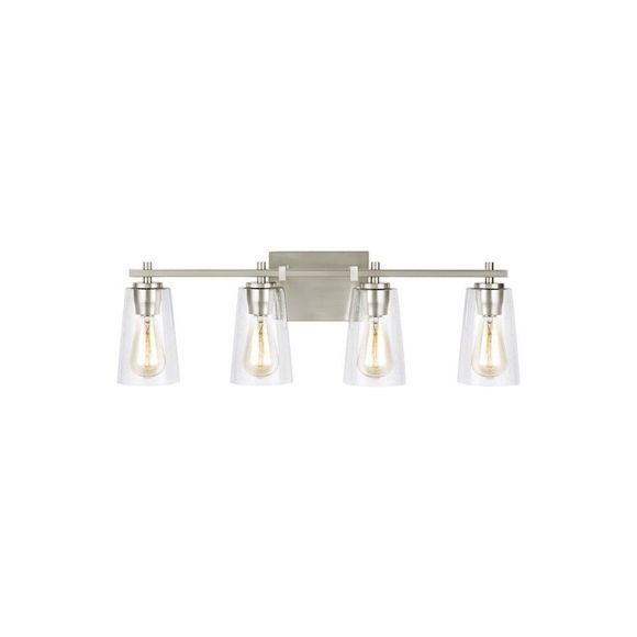 Feiss Bathroom Vanity Lighting 4-Light Seeded Glass Shade + Linear Satin Nickel - Picture 1 of 2